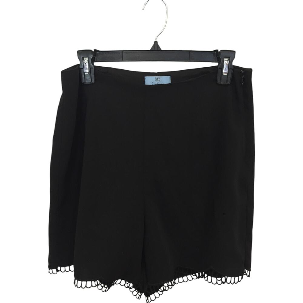 Cece Short Womens Size 8 Black Zip High Rise Flat Front Crochet Hem